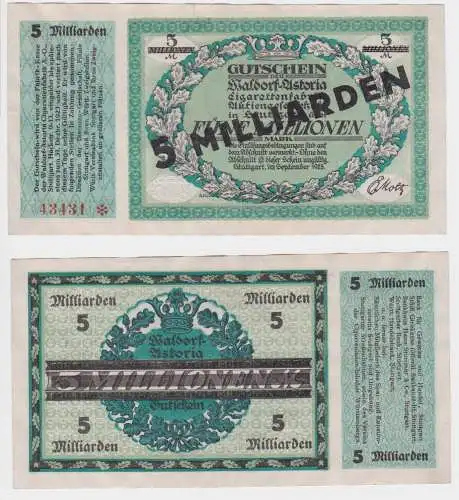 5 Milliarden Mark Banknote Inflation Stuttgart Walldorf Astoria 1923 (157095)