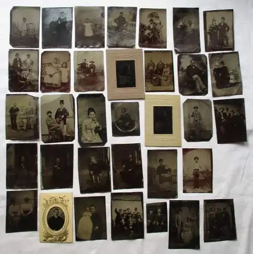 Set von 32 Zinn Art Fotografien 19.Jahrhundert Soldat, Kinder, Familie (137546)