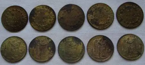 5 x Frankreich 20 Francs 1887 AR Dritte Republik Eisen vergoldet (152765)
