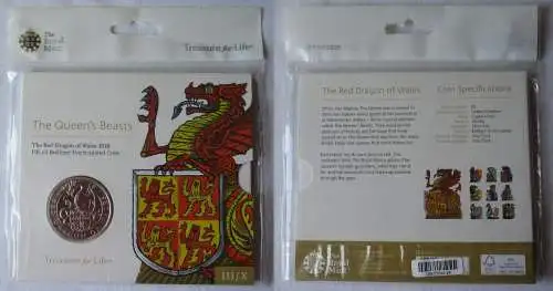 Red Dragon of Wales The Queen's Beast 2018 BU £ 5 fünf Pfund sealed OVP (155203)