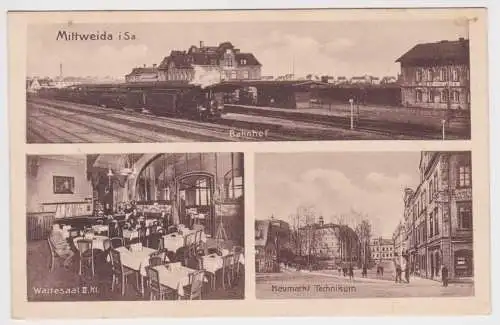 57246 Mehrbild Ak Mittweida in Sachsen Bahnhof, Neumarkt, Technikum usw. 1927