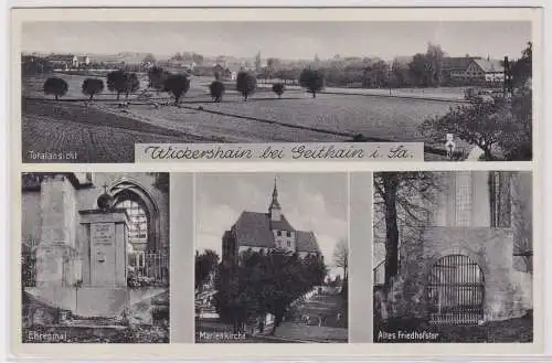900679 AK Wickershain bei Geithain - Ehrenmal, Marienkirche, Friedhofstor 1940