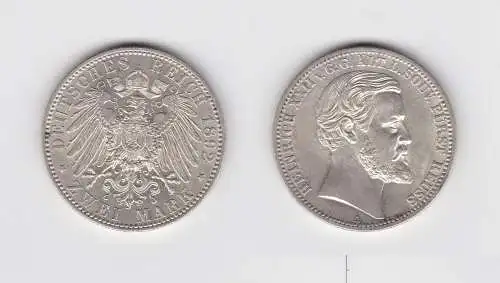 2 Mark Silbermünze Reuss ältere Linie Heinrich XXII 1892 Jäger 117 Stgl.(117728)