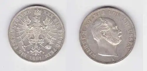 1 Vereinstaler Silber Münze Preussen Wilhelm I. 1861 f.Stgl. (111205)