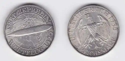 Silber Münze 3 Mark Graf Zeppelin Weltflug 1929 A f.vz (156196)
