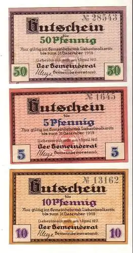3 Banknoten Notgeld Gemeindebezirk Liebertwolkwitz 1918 (112472)