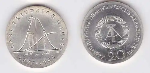 DDR Gedenk Münze 20 Mark Carl Friedrich Gauss 1977 Silber Stempelglanz (128502)