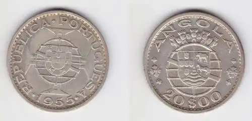 20 Escudos Silber Münze Portugiesisch Angola 1955 (136644)