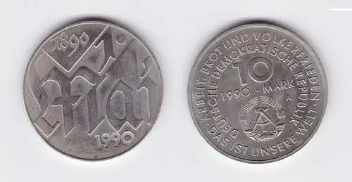 DDR Gedenk Münze 10 Mark 100.Jahre 1.Mai Feiertag 1990 (121762)