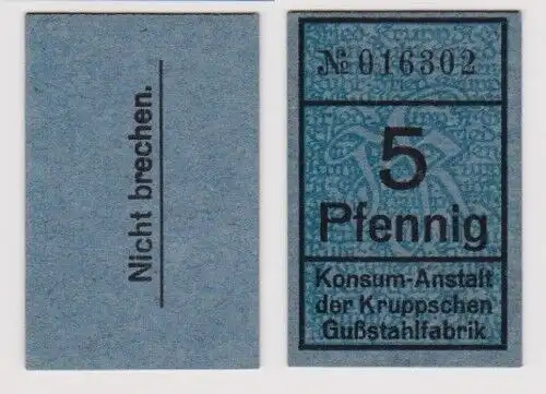 5 Pfennig Banknote Notgeld Konsum Anstalt der Kruppschen Gußstahlfabrik (120344)