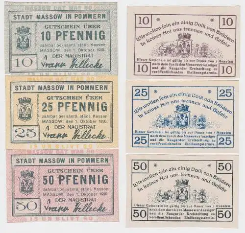 3 Banknoten Notgeld Stadt Massow Maszewo 1.10.1920 (120662)