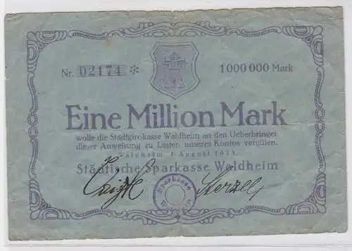 1 Million Mark Banknote städt. Sparkasse Waldheim 01.08.1923 (121479)