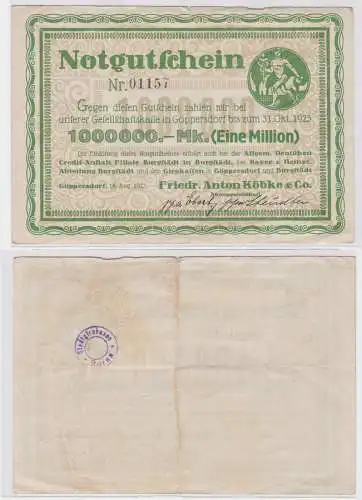 1 Million Mark Banknote Göppersdorf Friedr.Anton Köbke & Co 16.08.1923 (121605)