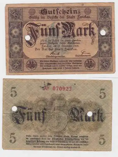 5 Mark Banknote Notgeld Stadt Zwickau 11.11.1918 (121776)