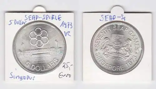 5 Dollar Silbermünze Singapur Asienspiele Stadion 1973 (109112)