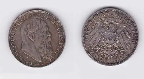2 Mark Silbermünze Bayern Prinzregent Luitpold 1911 Jäger 48  (122143)