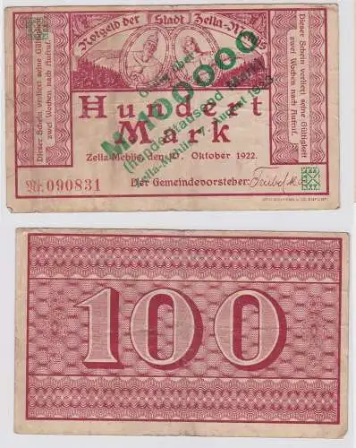 100000 Mark Banknote Stadt Zella Mehlis 7.8.1923 (121814)