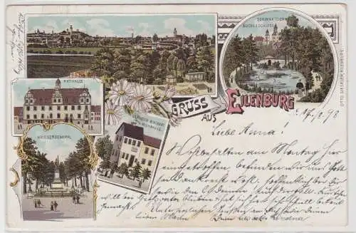 99573 AK Gruss aus Eilenburg - Schwanteich, Rathaus, Kriegerdenkmal 1898