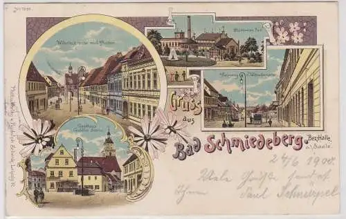 59724 Ak Lithographie Gruß aus Bad Schmiedeberg Bezirk Halle Gasthof usw. 1900