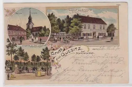 41271 Ak Lithographie Gruß aus Quesitz bei Markranstädt Gasthof usw. 1907