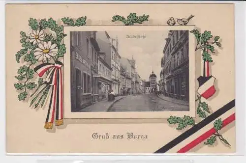 59704 Patriotika Ak Gruß aus Borna Reichsstraße mit Engel Apotheke 1915