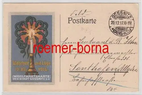 78657 Ak Wohlfahrtskarte der Stadt Gössnitz Wahrheit und Lüge 12.12.1916