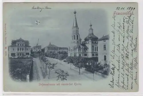 95632 Mondscheinkarte Franzensbad Stefanstrasse mit russischer Kirche 1898