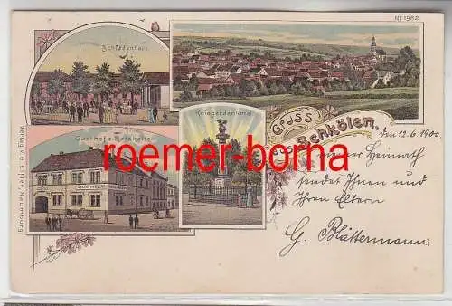 77244 Ak Lithografie Gruss aus Schkölen Gasthof, Schützenhaus usw. 1900
