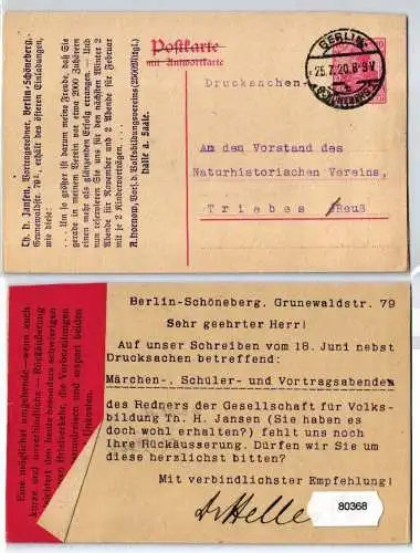 80368 DR Ganzsachen Postkarte PP32 Volksbildungsverein Halle a. Saale 1920