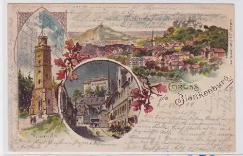 83998 Ak Lithographie Gruss aus Blankenburg Kaiserwarte, Schloß usw. 1899