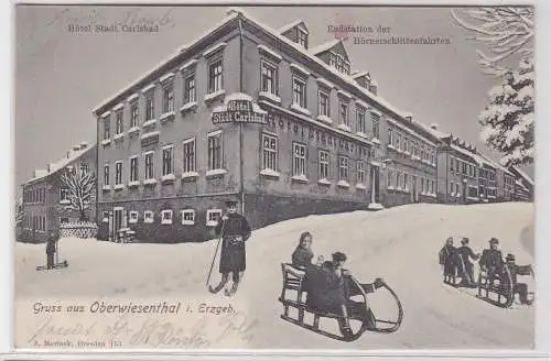 71281 Ak Gruß aus Oberwiesenthal im Erzgebirge Hotel Stadt Carlsbad 1904