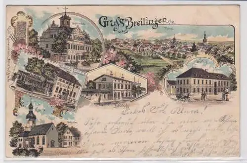 95705 Ak Lithographie Gruß aus Breitingen Bahnhof, Gasthof usw. 1910