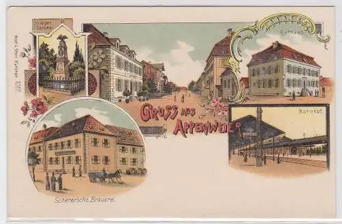 02254 AK Litho Gruss aus Appenweier, Rathaus, Scherersche Brauerei, Bahnhof