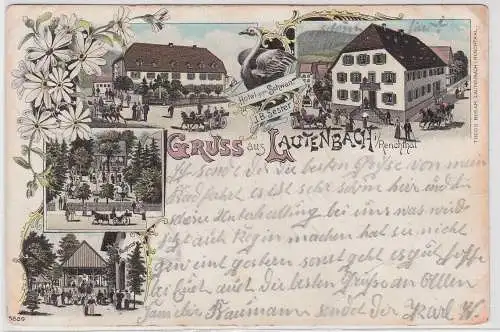 58054 Lithographie Ak Gruss aus Lautenbach i. Renchthal - Hotel zum Schwan 1900