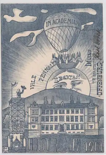 97555 Künstler Humor Ak Offenburg "Abiturium 1901", Ballonstation, Libertas!