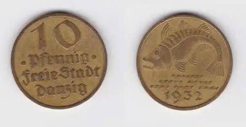 10 Pfennig Messing Münze Danzig 1932 Dorsch Jäger D 13 (156331)