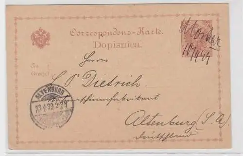 45847 Ganzsachen Karte Österreich Mostar nach Altenburg 1899 Handentwertung