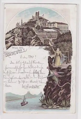 908103 Lithographie Ak Gruss vom Drachenfels 1898