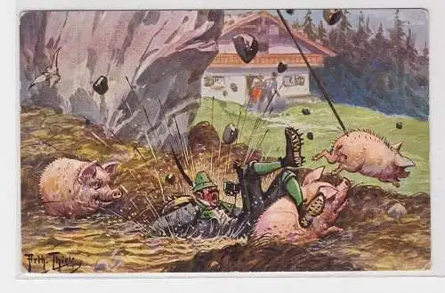 39585 Arthur Thiele Künstler Ak Jäger und Schweine im Matsch 1913