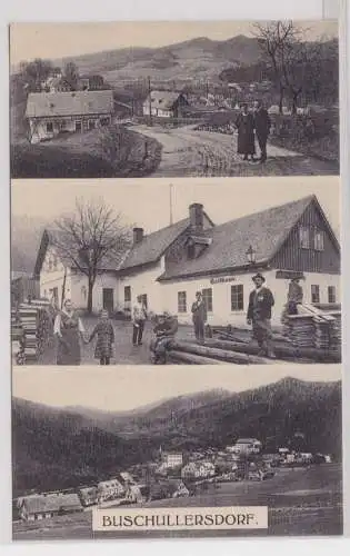 905585 AK Buschullersdorf (Oldřichov v Hájích)  - Ortsansicht mit Gasthaus