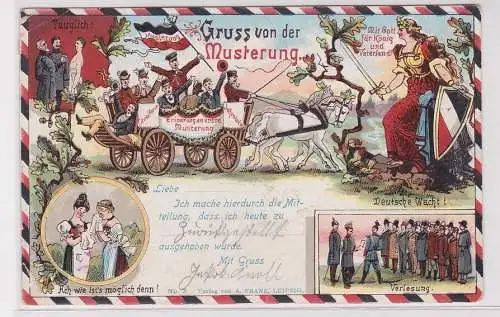 904186 Militär Ak Gruss von der Musterung No. 3 Verlag Franz Leipzig 1906