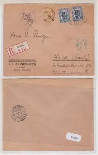 907081 Einschreibebrief Aulis Lindegrén Kuopio Suomi-Finnland 1923 nach Halle