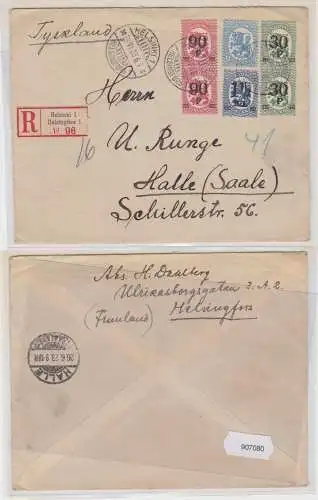 907080 Einschreibebrief Helsingfors Helsinki Suomi-Finnland 1923 nach Halle