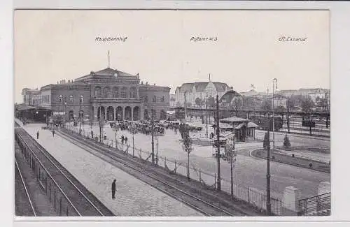907174 Ak Posen Hauptbahnhof, Postamt, St. Lazarus 1916