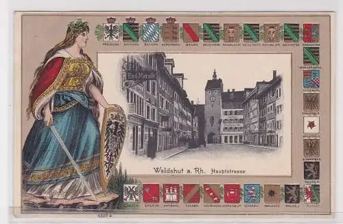 907529 geprägte Ak mit Wappen Waldshut a. Rh. Hauptstrasse 1911