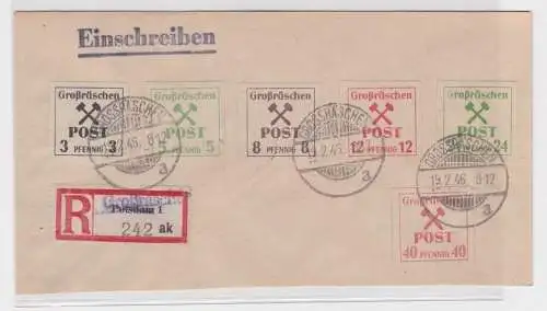 907544 Einschreibebrief Lokalausgabe Großräschen 1946 Mi 31 + 33 + 35 + 37 + 39