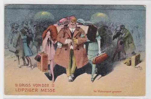 907182 Ak Leipzig Humor Gruss von der Leipziger Messe Wohnungsnot um 1920