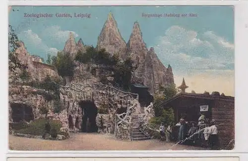 59492 Ak Leipzig Zoologischer Garten Berganlage (Aufstieg zur Alm) 1914