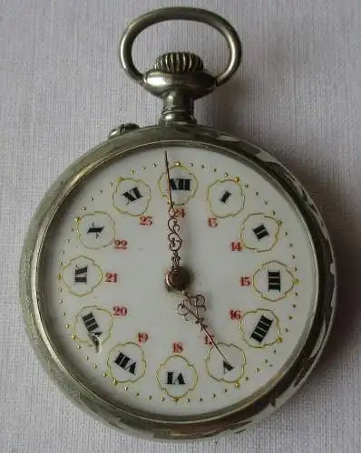 Versilberte Lépine Taschenuhr mit sehr schönem Zifferblatt um 1910 (156401)