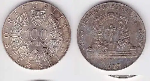 100 Schilling Silber Münze Österreich 1975 Johann Strauss 1825-1899 (158662)